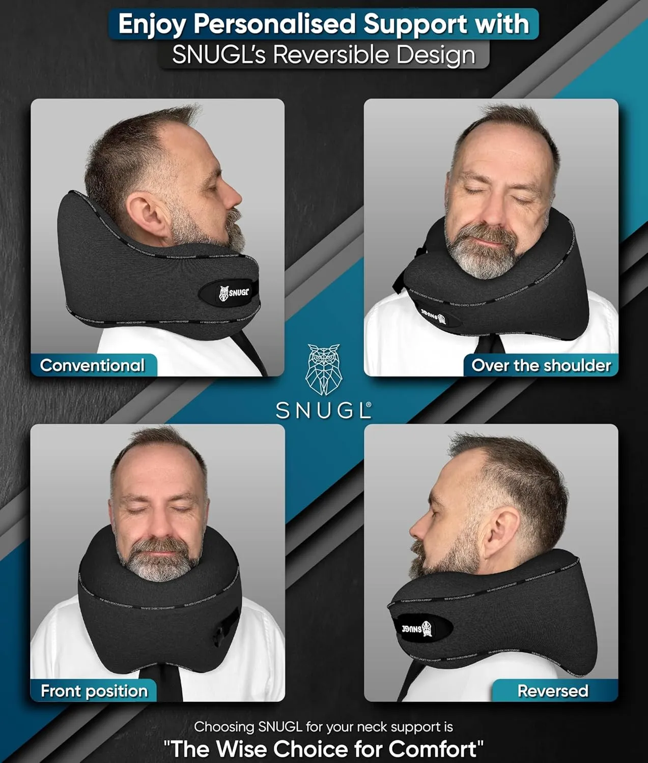 SNUGL Neck Travel Pillow - Memory Foam Airplane Pillow - Flight Pillow | Neck Support Travel Pillow with Carry Bag & Clip | Neck Pillows for Sleeping Travel Plane | Flying Travel Essentials - Black