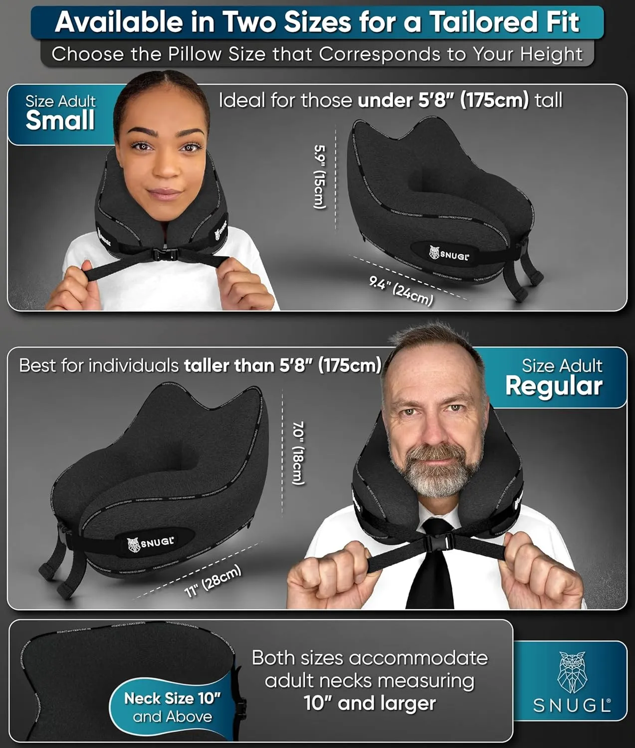 SNUGL Neck Travel Pillow - Memory Foam Airplane Pillow - Flight Pillow | Neck Support Travel Pillow with Carry Bag & Clip | Neck Pillows for Sleeping Travel Plane | Flying Travel Essentials - Black