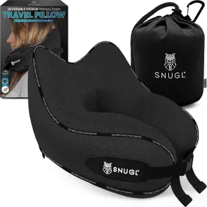 SNUGL Neck Travel Pillow - Memory Foam Airplane Pillow - Flight Pillow | Neck Support Travel Pillow with Carry Bag & Clip | Neck Pillows for Sleeping Travel Plane | Flying Travel Essentials - Black