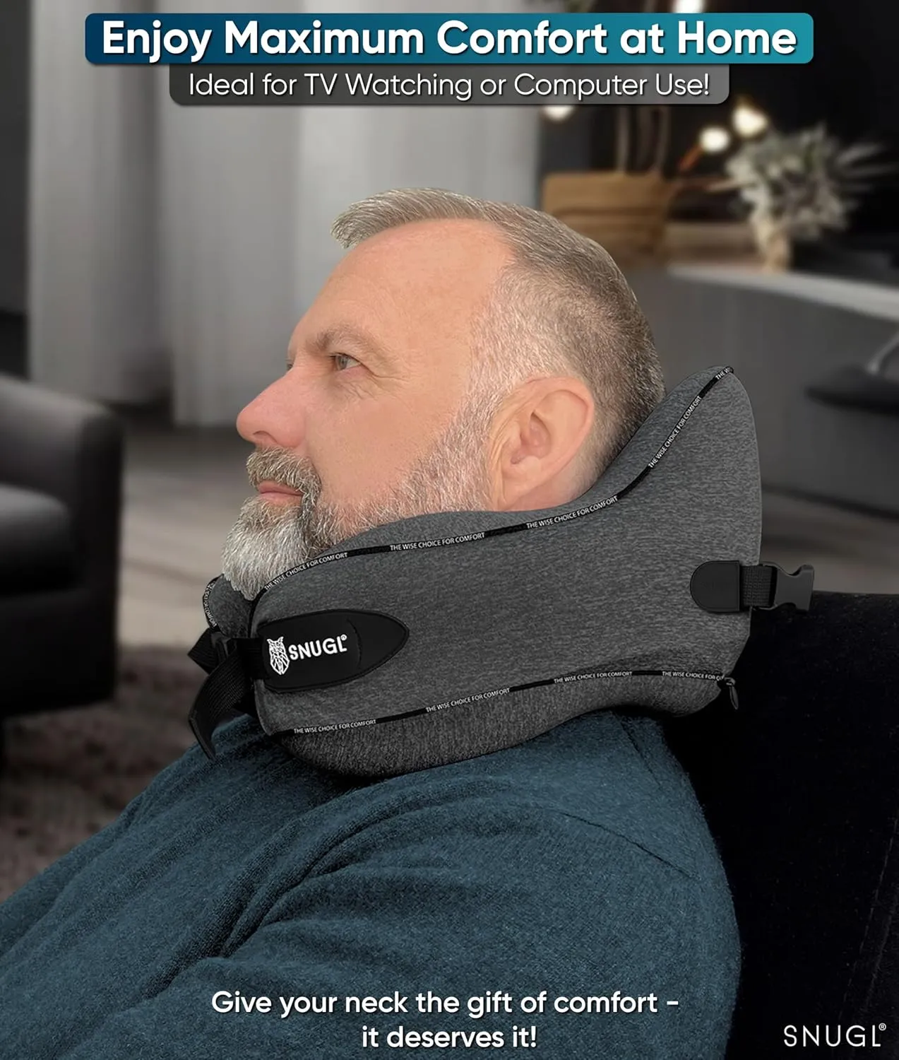 SNUGL Neck Travel Pillow - Memory Foam Airplane Pillow - Flight Pillow | Neck Support Travel Pillow with Carry Bag & Clip | Neck Pillows for Sleeping Travel Plane | Flying Travel Essentials, Dark Grey