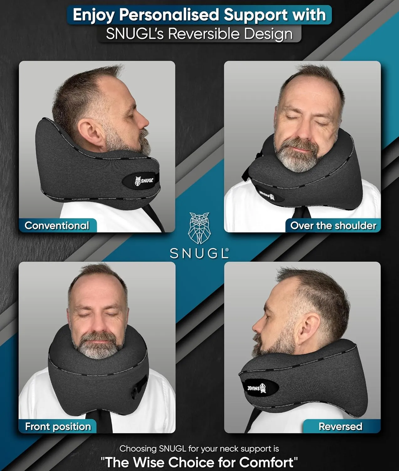 SNUGL Neck Travel Pillow - Memory Foam Airplane Pillow - Flight Pillow | Neck Support Travel Pillow with Carry Bag & Clip | Neck Pillows for Sleeping Travel Plane | Flying Travel Essentials, Dark Grey