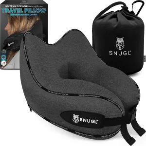 SNUGL Neck Travel Pillow - Memory Foam Airplane Pillow - Flight Pillow | Neck Support Travel Pillow with Carry Bag & Clip | Neck Pillows for Sleeping Travel Plane | Flying Travel Essentials, Dark Grey