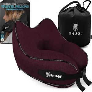 SNUGL Neck Travel Pillow - Memory Foam Airplane Pillow - Flight Pillow | Neck Support Travel Pillow with Carry Bag & Clip | Neck Pillows for Sleeping Travel Plane | Flying Travel Essentials - Dark Red