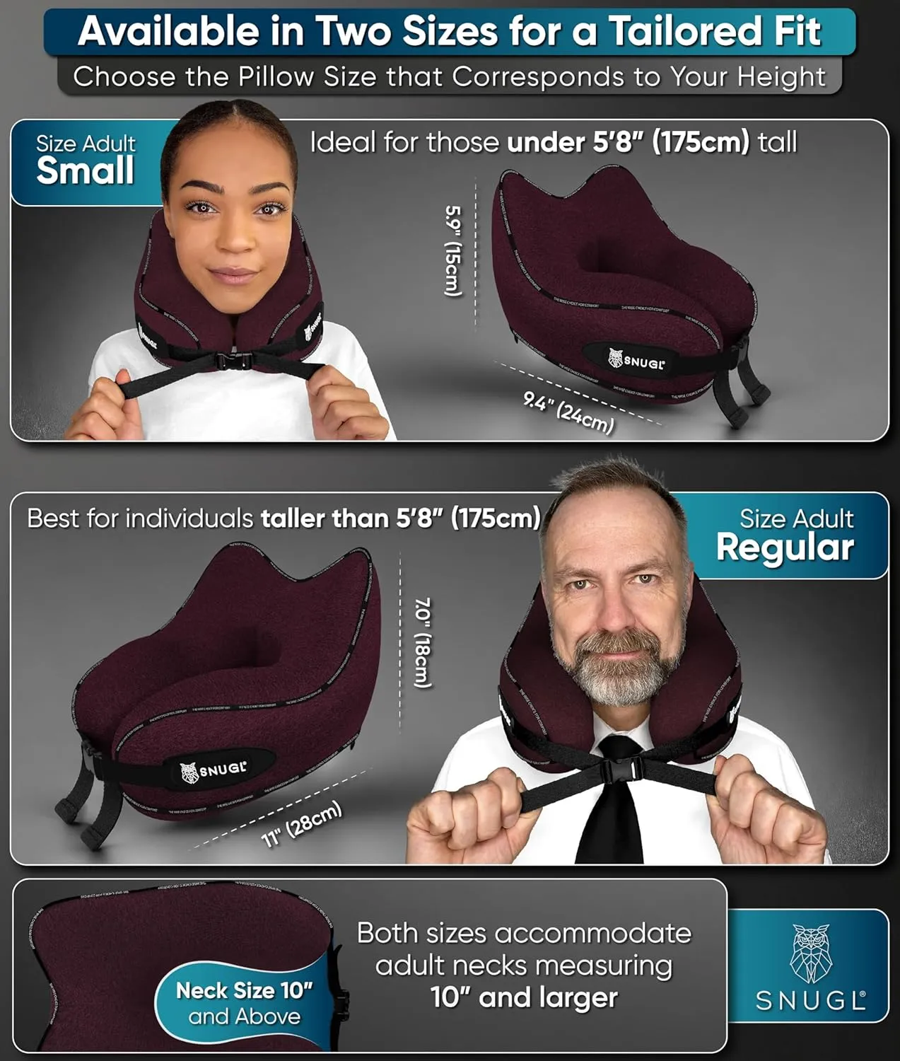 SNUGL Neck Travel Pillow - Memory Foam Airplane Pillow - Flight Pillow | Neck Support Travel Pillow with Carry Bag & Clip | Neck Pillows for Sleeping Travel Plane | Flying Travel Essentials - Dark Red