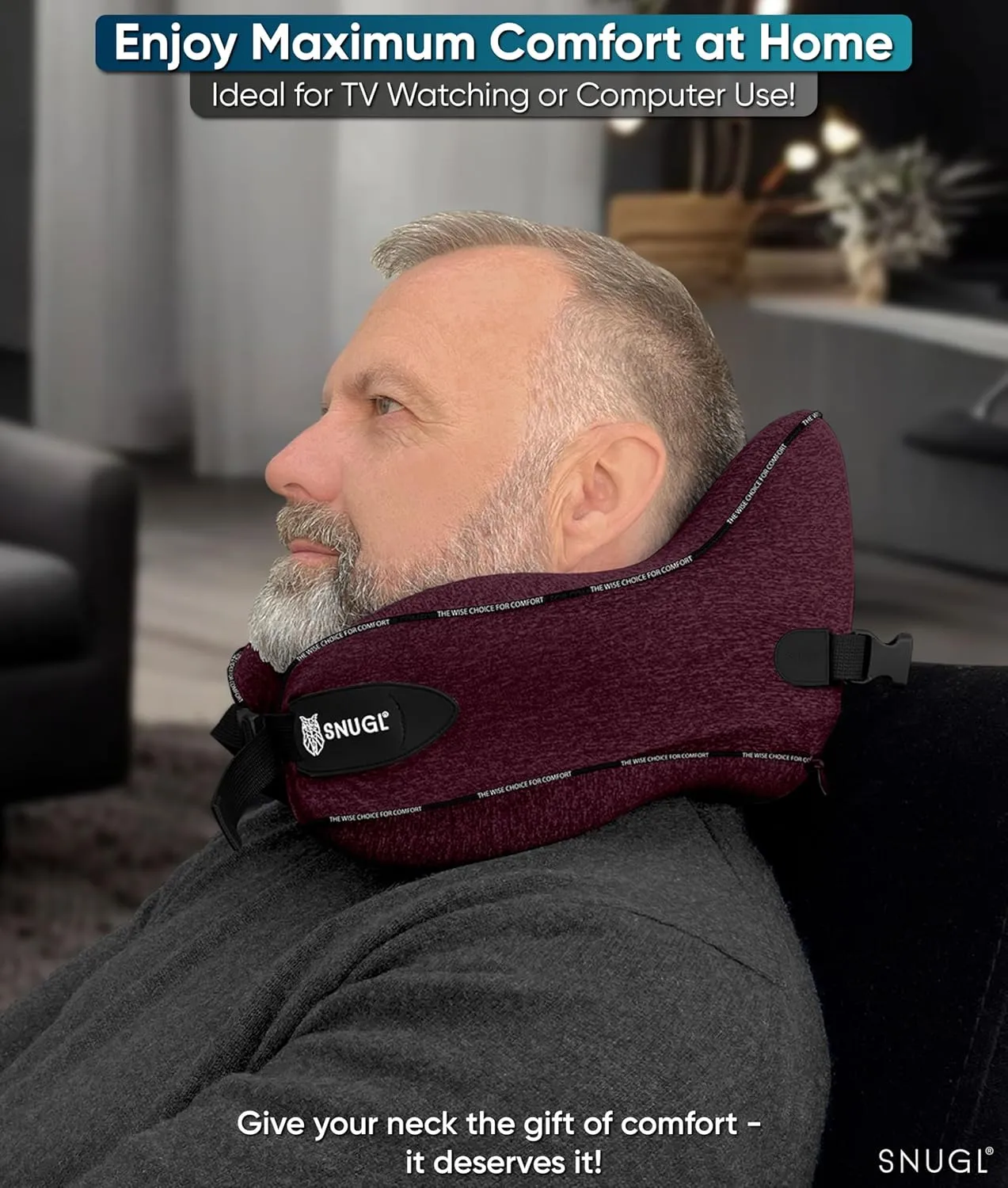 SNUGL Neck Travel Pillow - Memory Foam Airplane Pillow - Flight Pillow | Neck Support Travel Pillow with Carry Bag & Clip | Neck Pillows for Sleeping Travel Plane | Flying Travel Essentials - Dark Red