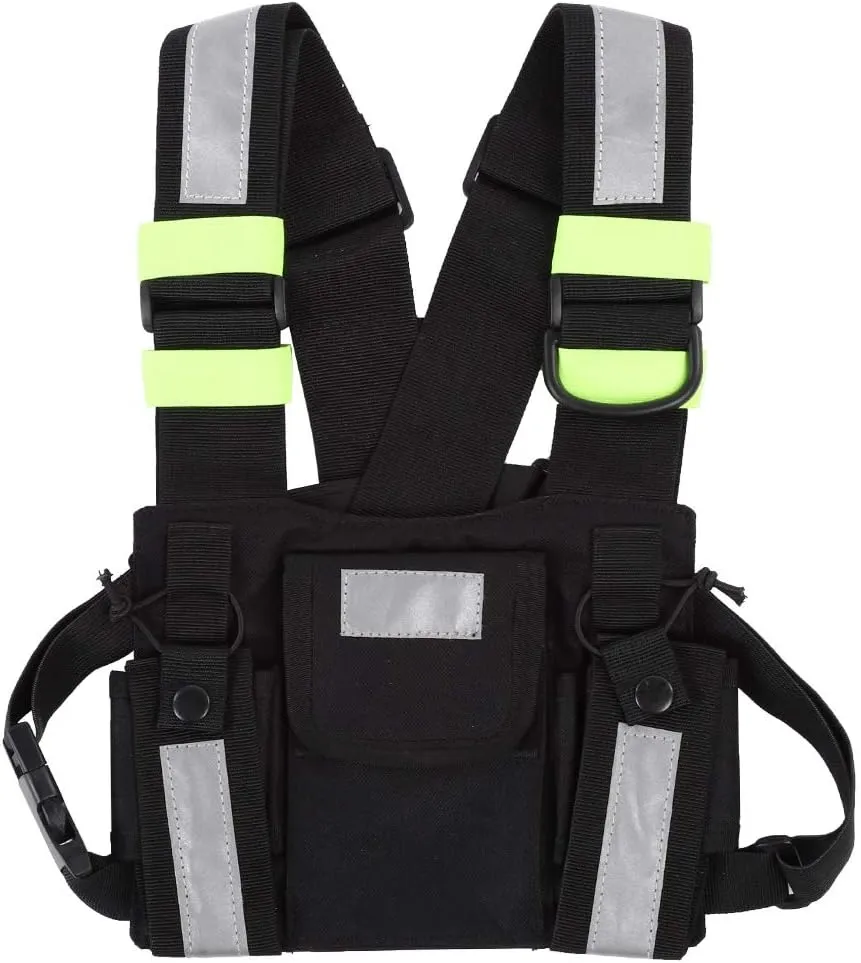 Socobeta Radio Chest Harness Case Yellow Reflective TYT Radio Harness Front Pack Vest Chest Bag Pouch for Walkie Talkie