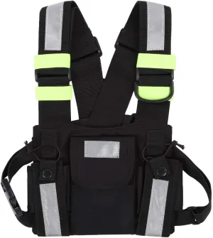 Socobeta Radio Chest Harness Case Yellow Reflective TYT Radio Harness Front Pack Vest Chest Bag Pouch for Walkie Talkie
