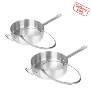 SOGA 2X 32cm Stainless Steel Saucepan Sauce pan with Glass Lid and Helper Handle Triple Ply Base Cookware