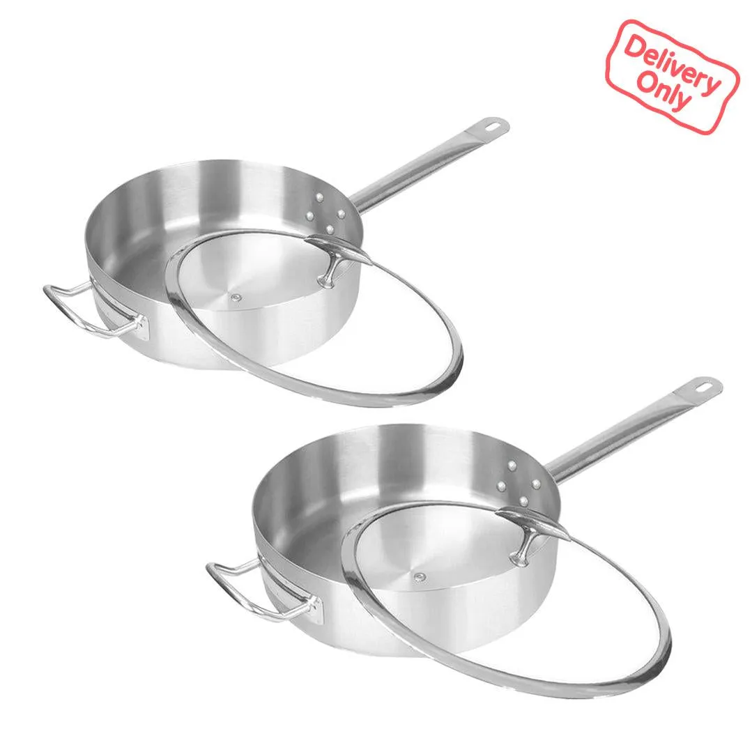 SOGA 2X 32cm Stainless Steel Saucepan Sauce pan with Glass Lid and Helper Handle Triple Ply Base Cookware