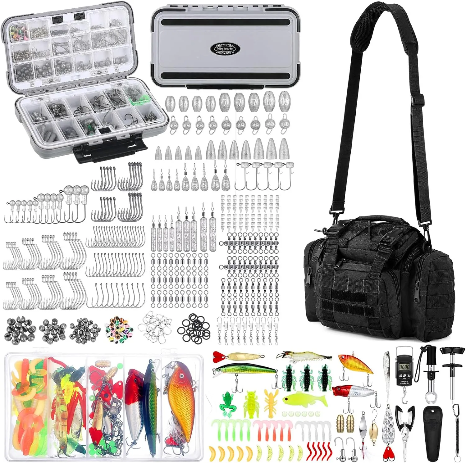 Sosation 482 Pcs Fishing Tool Kit with Backpack Fishing Accessories for Adults,tackle Box with Tackle Included Lures Hooks Sinkers Tools Accessories Kit Gifts for Men Women(Black)