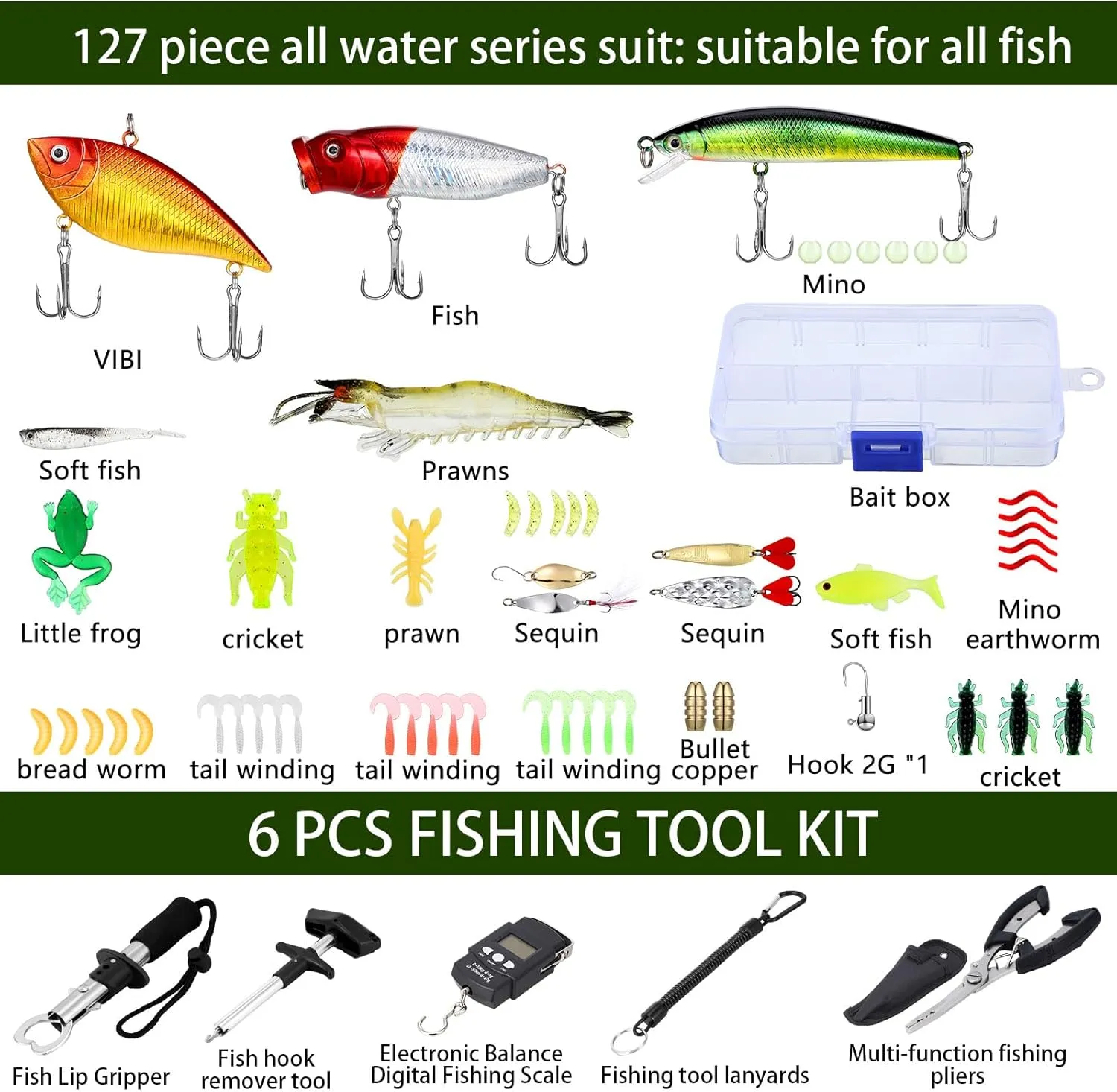 Sosation 482 Pcs Fishing Tool Kit with Backpack Fishing Accessories for Adults,tackle Box with Tackle Included Lures Hooks Sinkers Tools Accessories Kit Gifts for Men Women(Black)