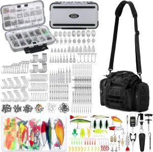 Sosation 482 Pcs Fishing Tool Kit with Backpack Fishing Accessories for Adults,tackle Box with Tackle Included Lures Hooks Sinkers Tools Accessories Kit Gifts for Men Women(Black)