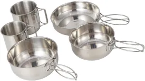 Sosoport Stainless Steel 5pc Camping Tableware Set Frying Pan Bowl Cup for Hiking Picnic BBQ Outdoor Cooking