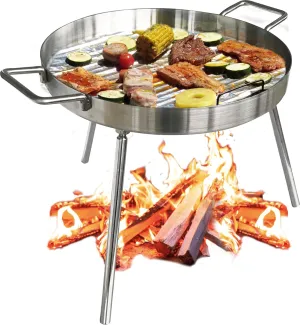SOTECH Stainless Steel Heavy Duty Outdoor Griddle Fryer Cookware Wok Discada Pan Fry Pans Deep Frying Bowl Cookware Round Grill Pan with Removable Legs and Handles 15.74 inch（Silver）