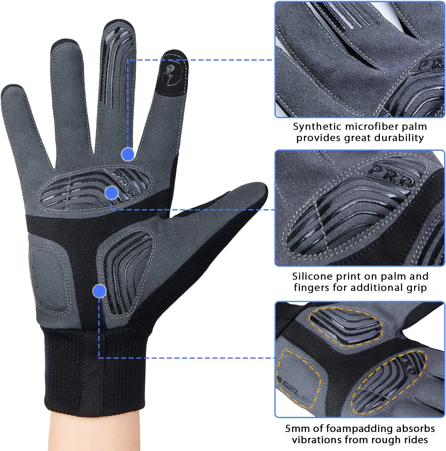 Souke Sports Winter Cycling Gloves Men Women, Touch Screen Padded Bike Glove Water Resistant Windproof Warm Anti-Slip for Running, Biking, Workout
