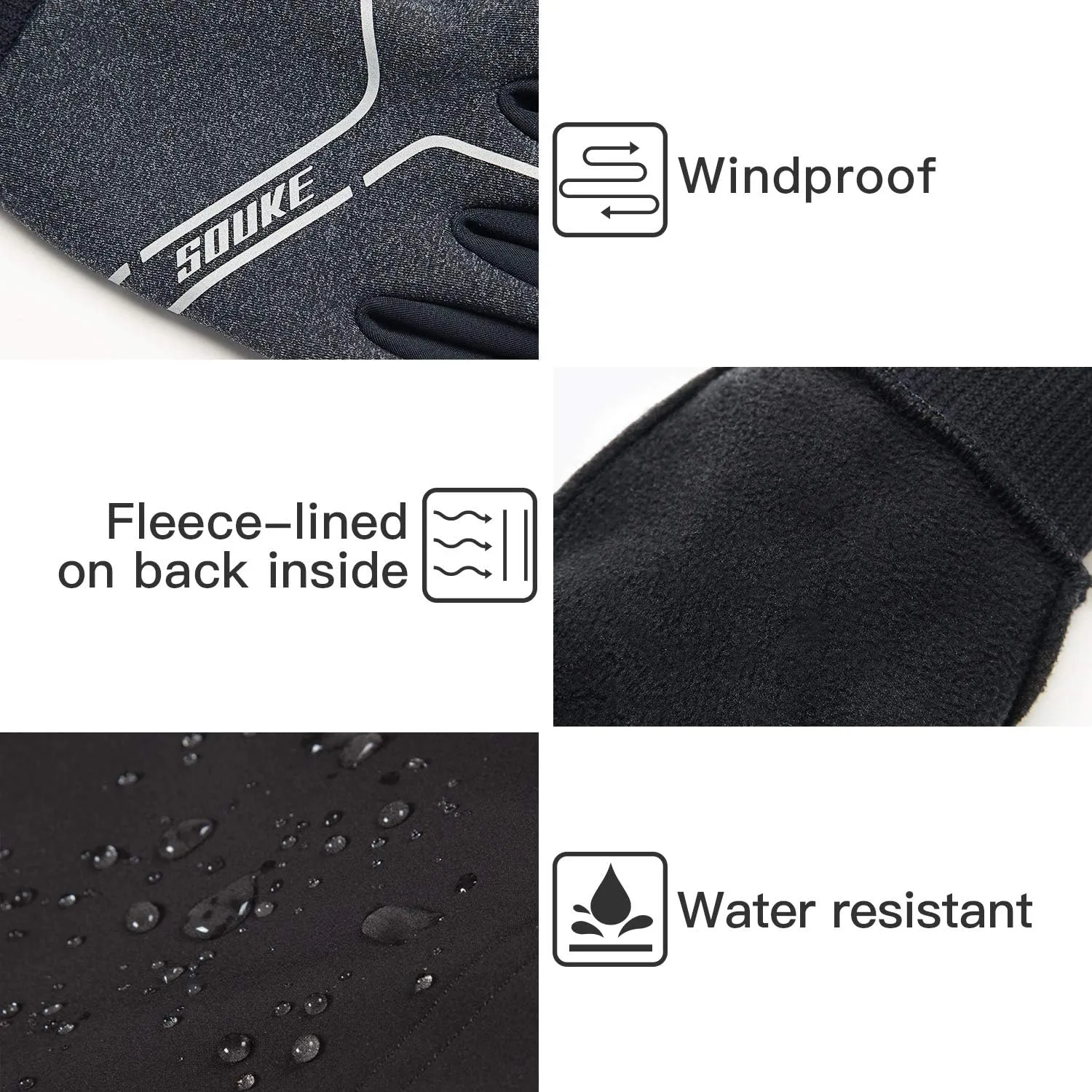 Souke Sports Winter Cycling Gloves Men Women, Touch Screen Padded Bike Glove Water Resistant Windproof Warm Anti-Slip for Running, Biking, Workout