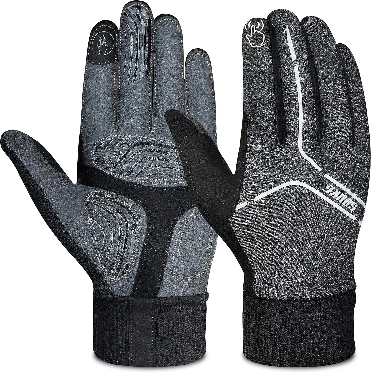 Souke Sports Winter Cycling Gloves Men Women, Touch Screen Padded Bike Glove Water Resistant Windproof Warm Anti-Slip for Running, Biking, Workout