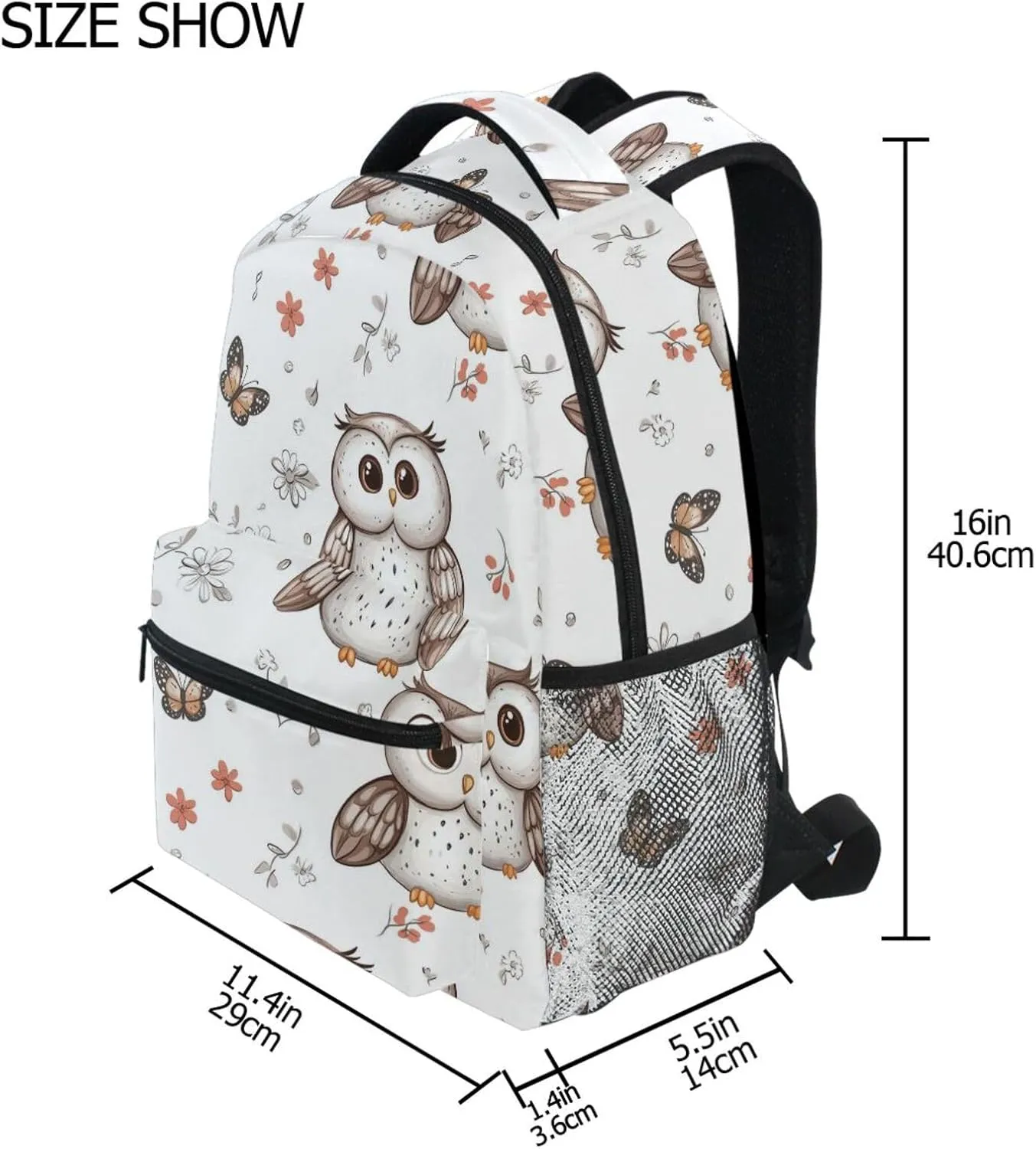 Sport Backpack for Teenager Fashion Outdoor Backpack with Chest Strap for Business Work College Travel Trip Cartoon Sweet Owl White