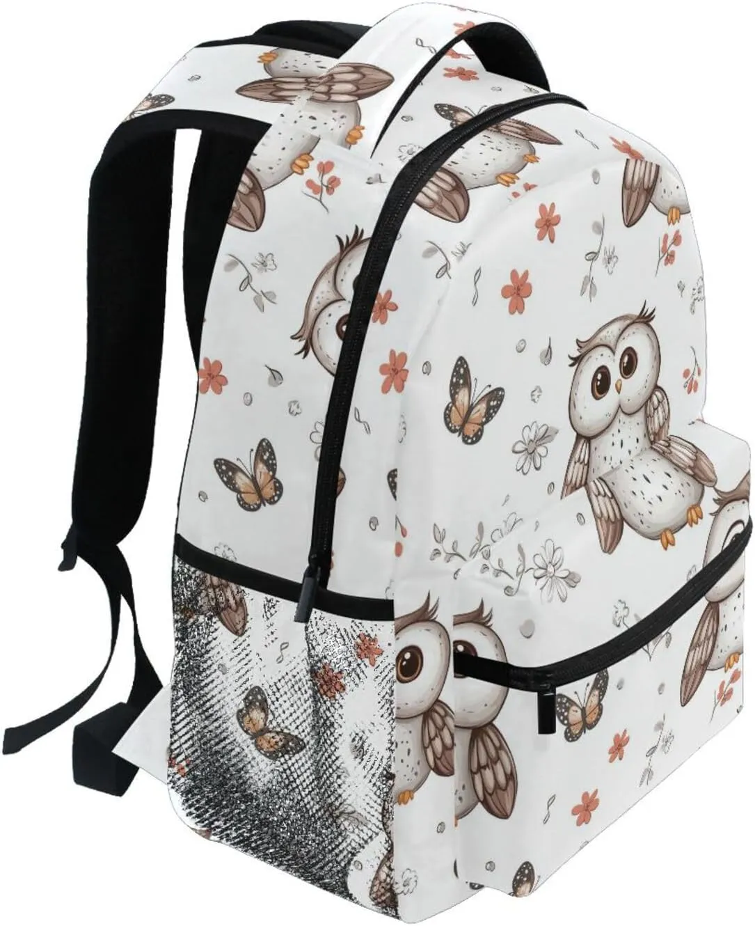Sport Backpack for Teenager Fashion Outdoor Backpack with Chest Strap for Business Work College Travel Trip Cartoon Sweet Owl White