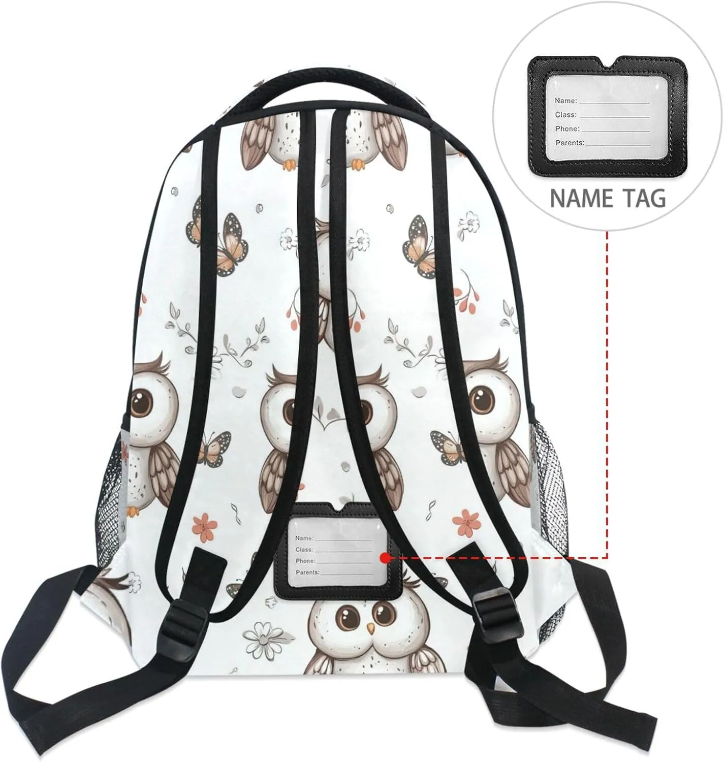 Sport Backpack for Teenager Fashion Outdoor Backpack with Chest Strap for Business Work College Travel Trip Cartoon Sweet Owl White
