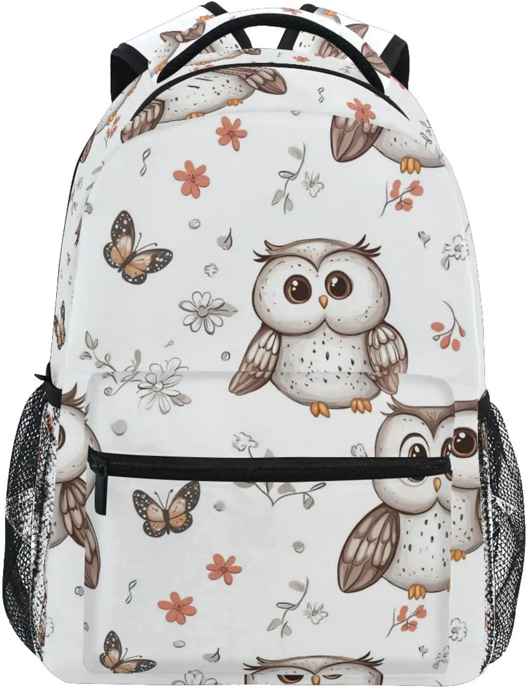 Sport Backpack for Teenager Fashion Outdoor Backpack with Chest Strap for Business Work College Travel Trip Cartoon Sweet Owl White