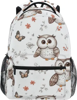 Sport Backpack for Teenager Fashion Outdoor Backpack with Chest Strap for Business Work College Travel Trip Cartoon Sweet Owl White