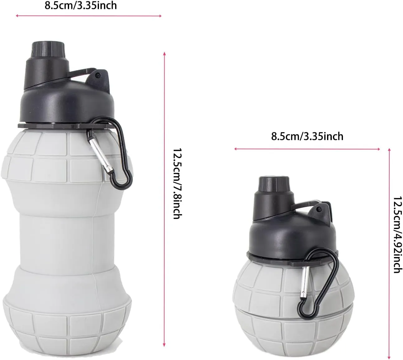 Sports Water Bottles, BPA-Free Plastic, 32 oz Capacity (Grey 2-piece set)