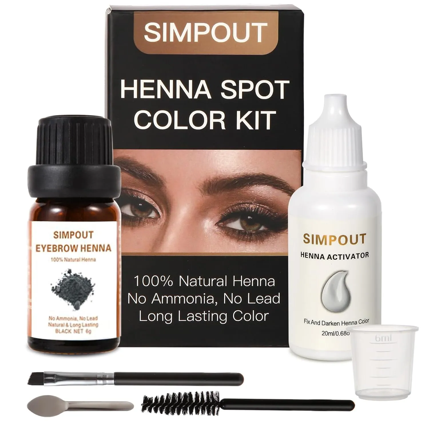 Spot Color Henna Hair Kit - 6 grams Powder & Henna Activator, Professional Spot Coloring Henna Hair Kit, Covers Grey Hair, Water and Smudge Proof, No Ammonia, No Lead (Black)
