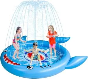 Sprinkler for Kids, Splash pad for Kid,Splash pad for Dogs,Inflatable Fountain Play Summer Cool Toys,86x78x12 inch Shark Pool Sprinklers.