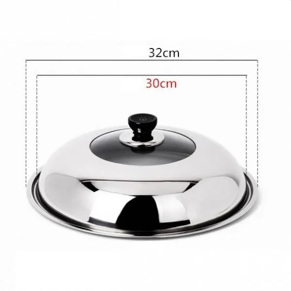 Stainless Steel Cooking Pan Cover Visible Replaced Lid for Frying Wok Pot - 32cm