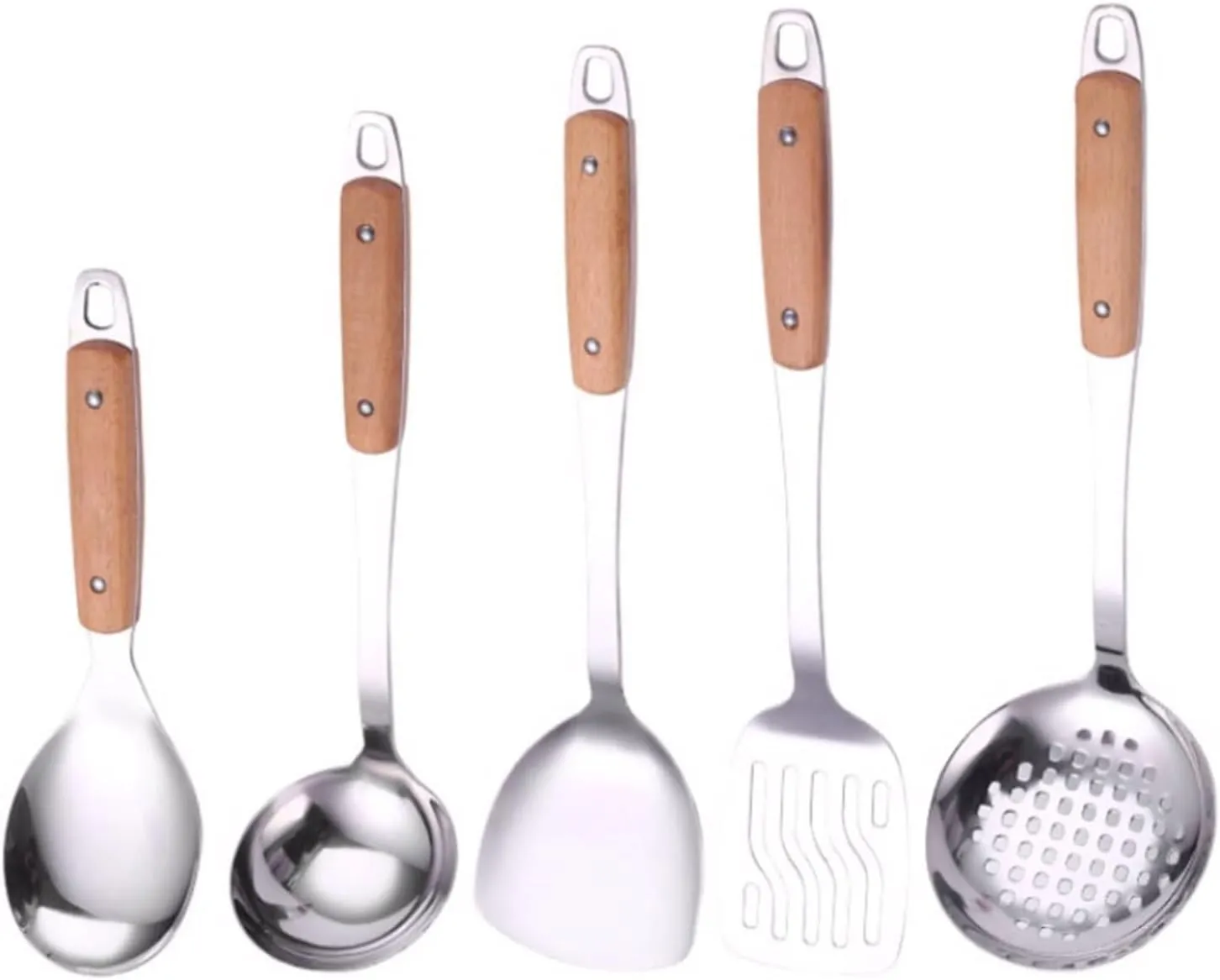 Stainless Steel Cooking Utensils Spoons Cooking Spatulas 5 Pieces Gadgets Draining Spoons Kitchen Cookware
