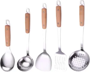 Stainless Steel Cooking Utensils Spoons Cooking Spatulas 5 Pieces Gadgets Draining Spoons Kitchen Cookware