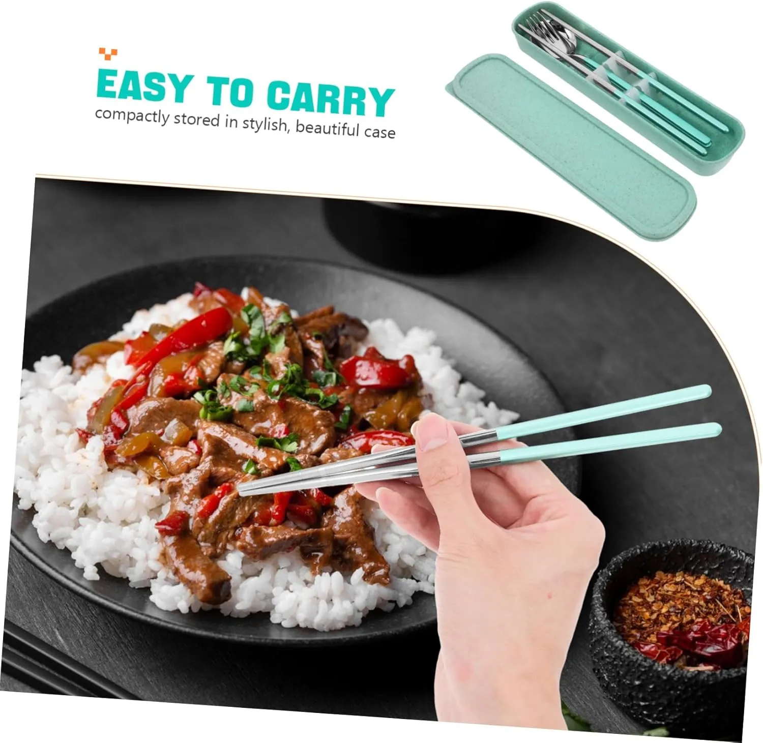 Stainless Steel Cutlery Set with Chopsticks Fork Spoon Travel Dinnerware Case Camping Cookware Kit Lunchbox Utensils