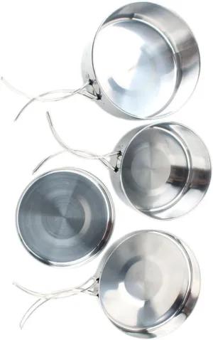 Stainless Steel Pot Set 4-Piece Camping Cookware Cooking Pan Foldable Pot Combination Set Outdoor Supplies