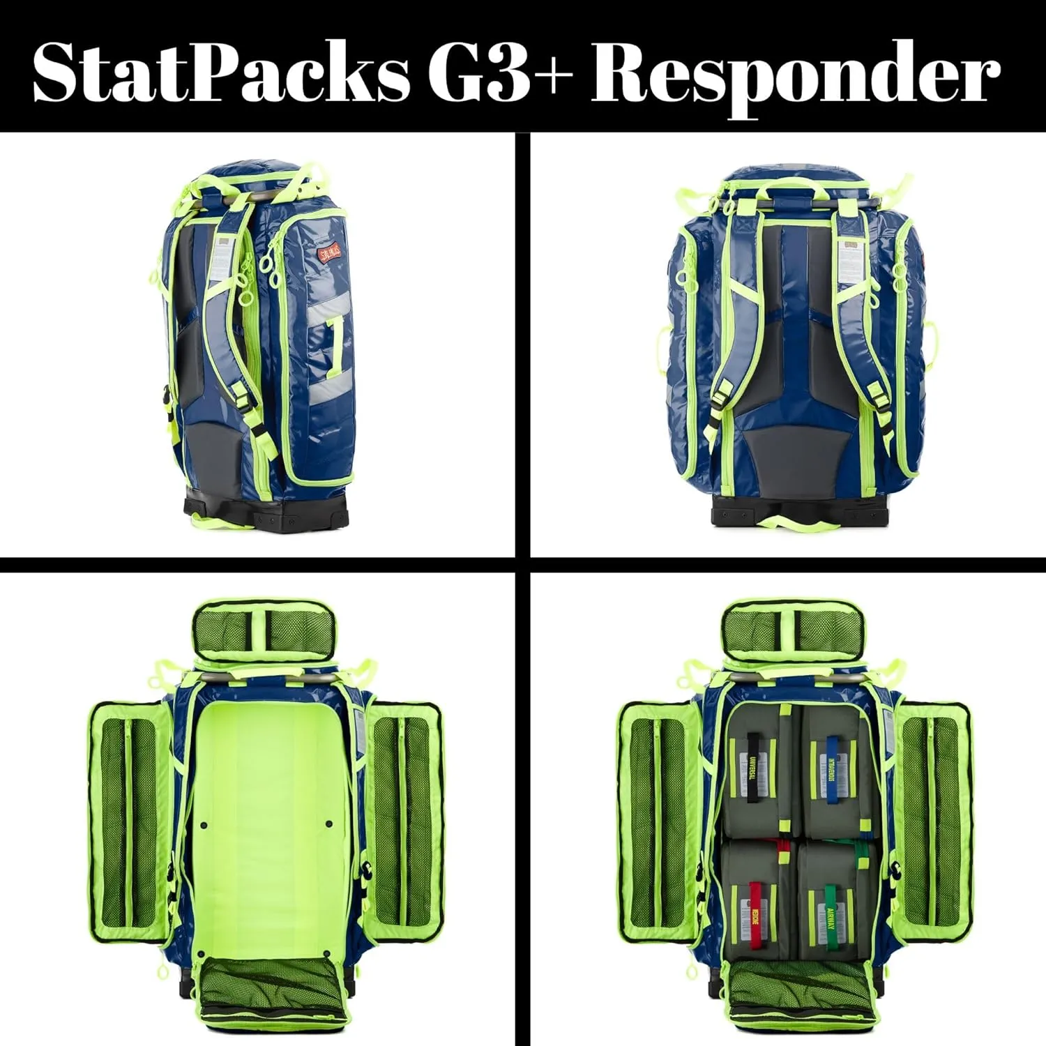 Statpacks G3  Responder   4 Cell Bundle includes Medic Backpack, Airway, IV, Universal, and Medicine Cells for EMS, Firefighters, First Responders (Blue)