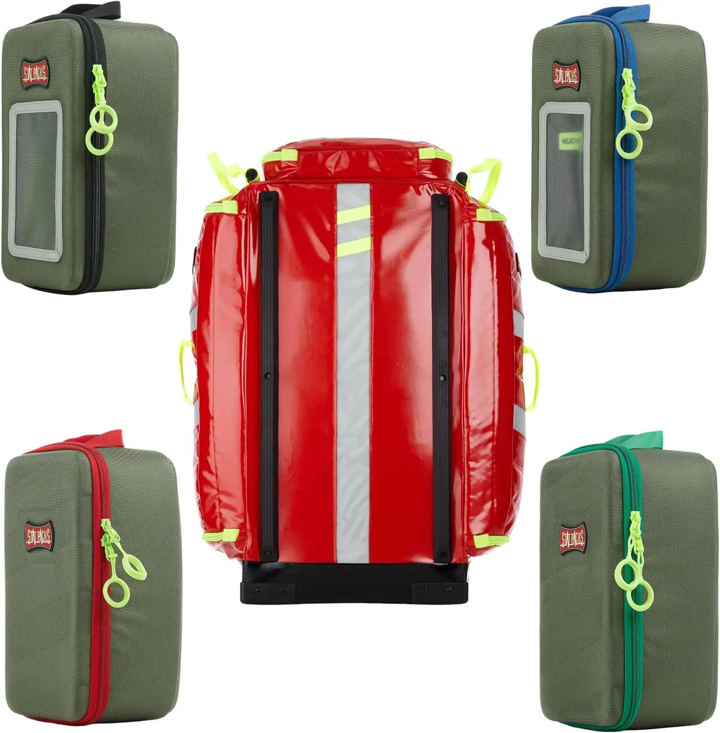 Statpacks G3  Responder   4 Cell Bundle includes Medic Backpack, Airway, IV, Universal, and Medicine Cells for EMS, Firefighters, First Responders (Red)