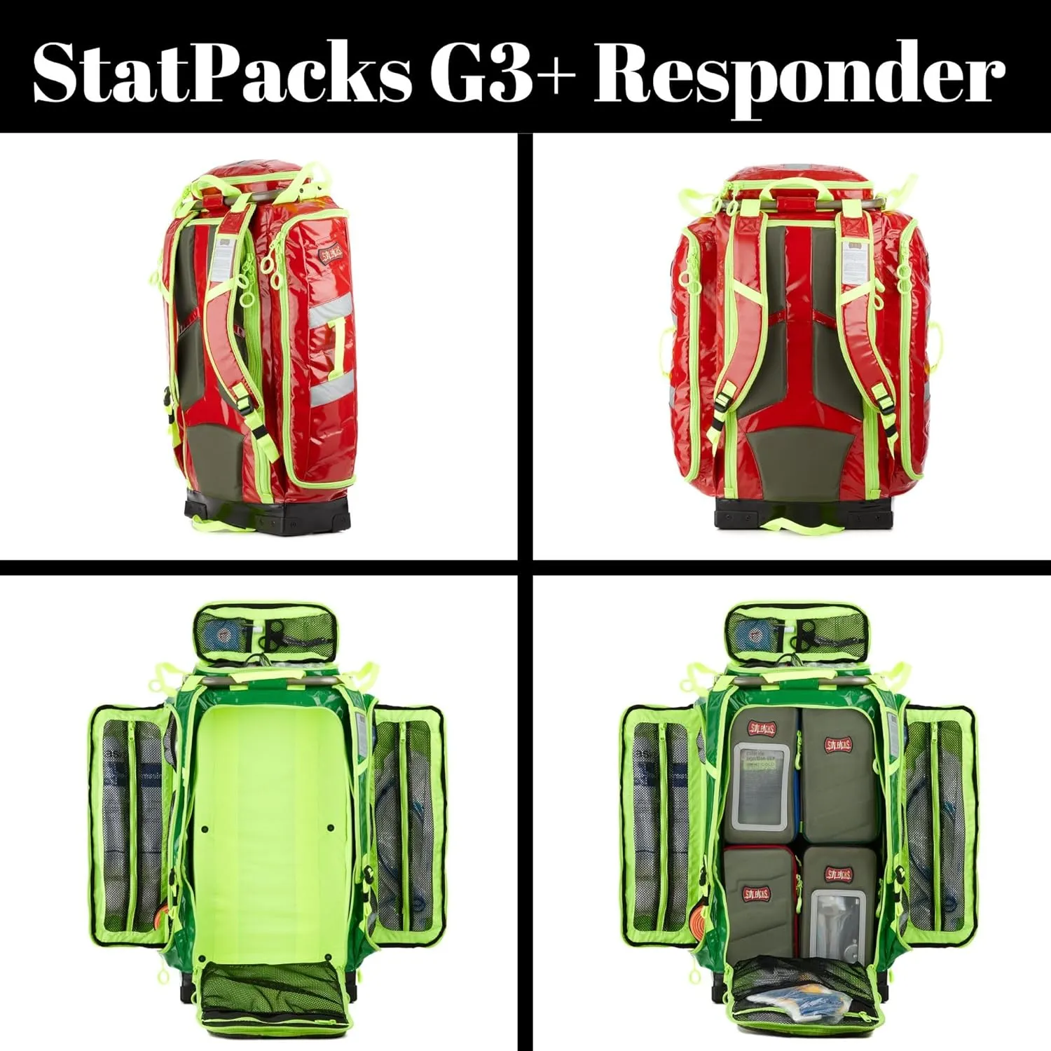 Statpacks G3  Responder   4 Cell Bundle includes Medic Backpack, Airway, IV, Universal, and Medicine Cells for EMS, Firefighters, First Responders (Red)