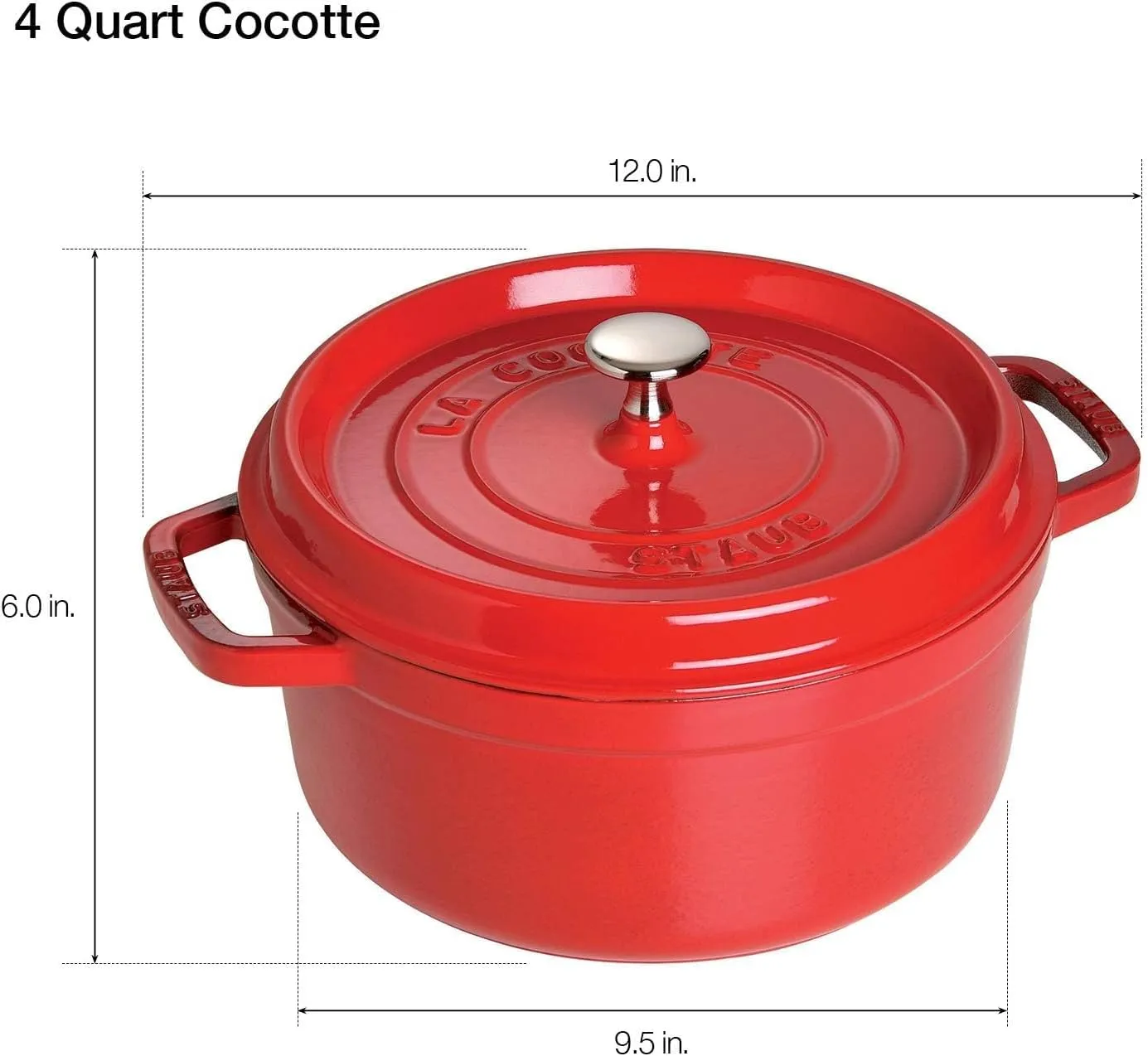 STAUB Cast Iron Dutch Oven 4-qt Round Cocotte, Made in France, Serves 3-4, Cherry