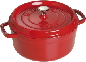 STAUB Cast Iron Dutch Oven 4-qt Round Cocotte, Made in France, Serves 3-4, Cherry
