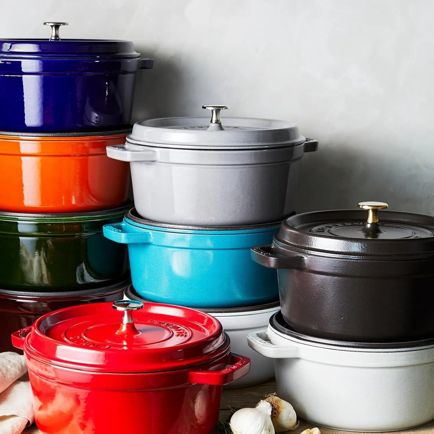 STAUB Cast Iron Dutch Oven 4-qt Round Cocotte, Made in France, Serves 3-4, Cherry