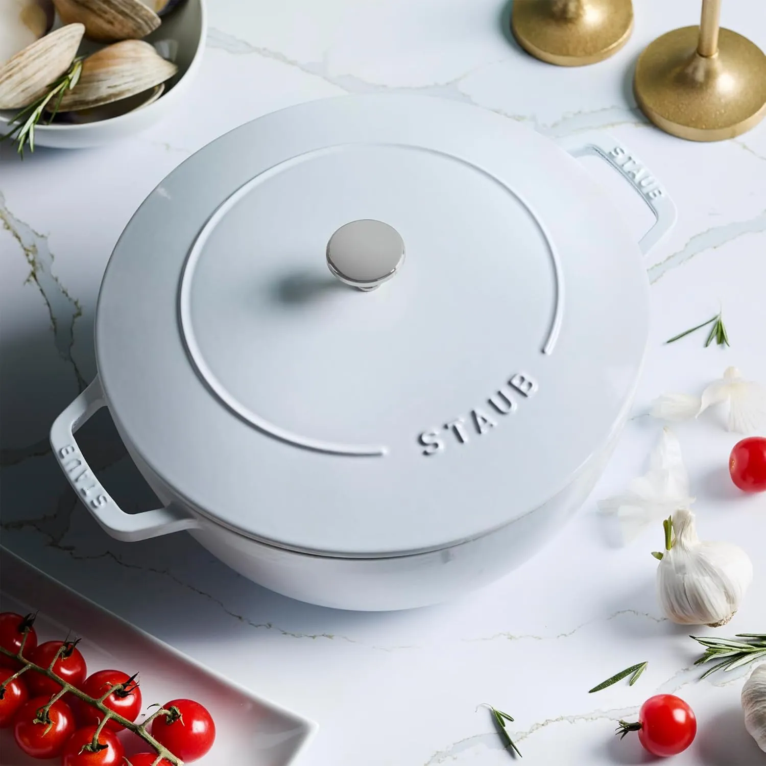 Staub Cast Iron Essential French Oven, Dutch Oven, 5-quart, serves 5-6, Made in France - White