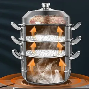 Steamer pot, Soup pot, Hot pot stainless steel(Size : 34cm)