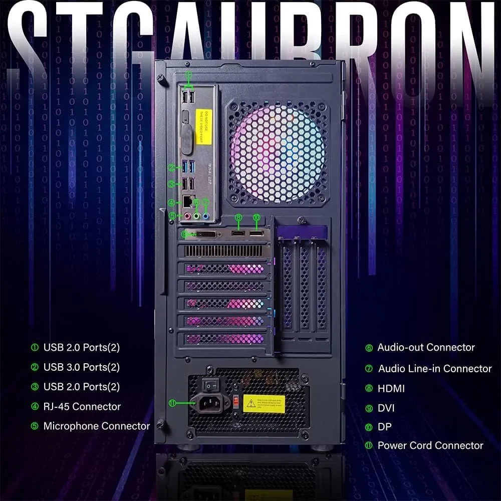 STGAubron Gaming PC Computer Desktop, Intel Core i7 up to 3.9G, GeForce RTX 2060 Super 8G, 32G Ram, 1TB SSD, WiFi, BT 5.0, RGB Fan x6, RGB BT Sound Bar & Headset Mic, Windows 10 Home