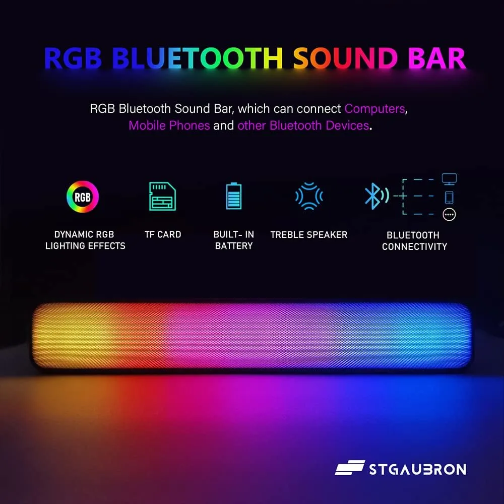 STGAubron Gaming PC Desktop, GeForce RTX 2060 6G GDDR6, Intel Core i7 up to 3.9 GHz, 16G RAM, 512G SSD, WiFi, BT 5.0, RGB Fan x6, RGB BT Sound Bar, Windows 10 Home