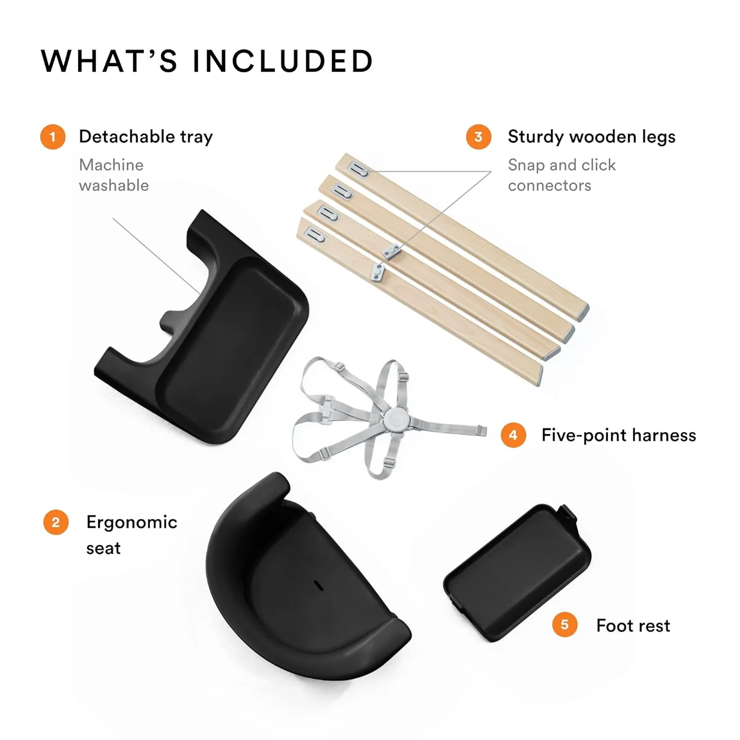 Stokke Clikk High Chair, Black Natural - All-in-One High Chair with Tray   Harness - Light, Durable & Travel Friendly - Ergonomic with Adjustable Features - Best for 6-36 Months or Up to 33 lbs