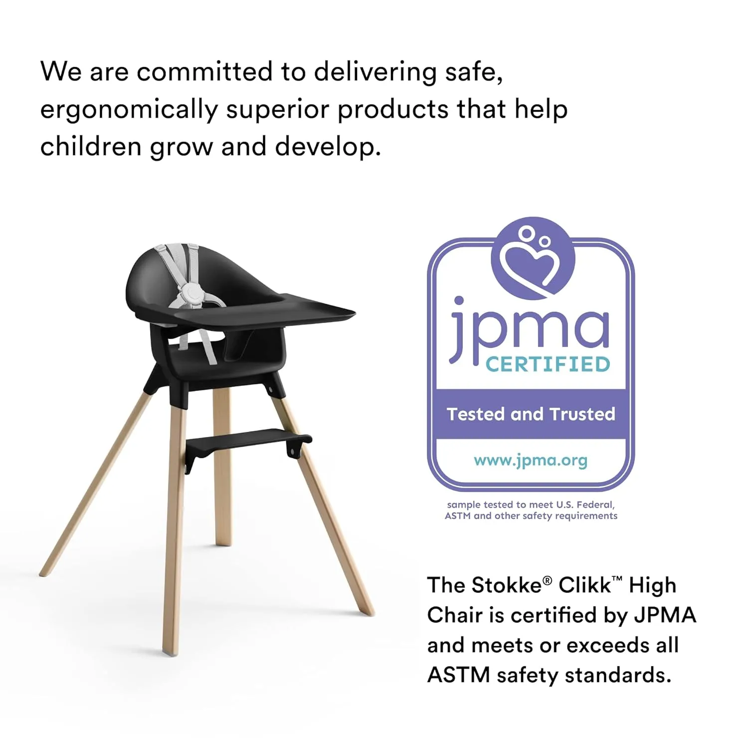 Stokke Clikk High Chair, Black Natural - All-in-One High Chair with Tray   Harness - Light, Durable & Travel Friendly - Ergonomic with Adjustable Features - Best for 6-36 Months or Up to 33 lbs