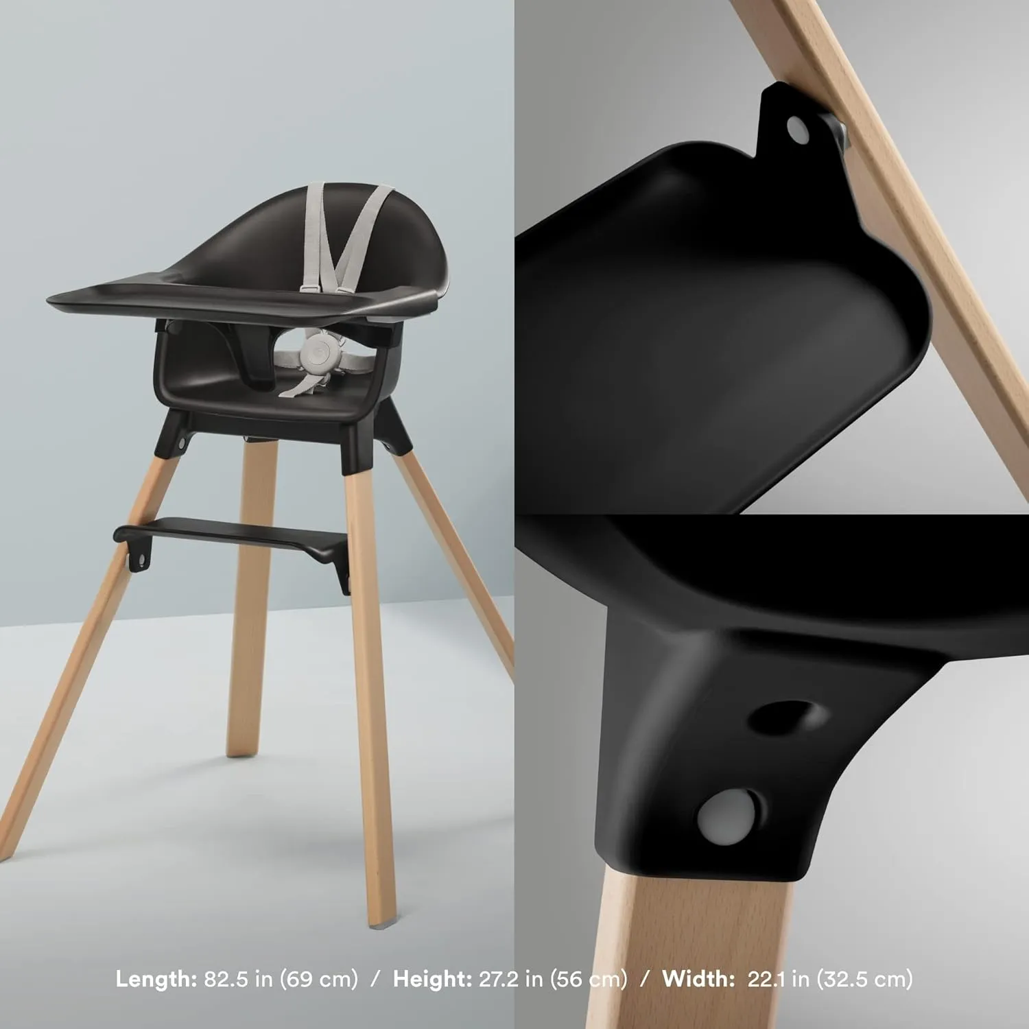 Stokke Clikk High Chair, Black Natural - All-in-One High Chair with Tray   Harness - Light, Durable & Travel Friendly - Ergonomic with Adjustable Features - Best for 6-36 Months or Up to 33 lbs