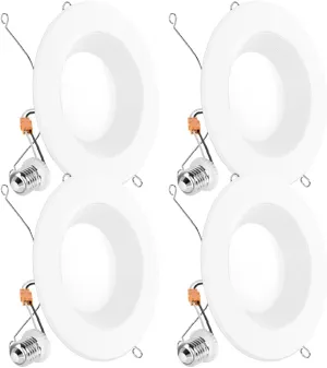 Sunco Retrofit LED Recessed Lighting 6 Inch, Downlight Can Lights for Ceiling, Baffle Trim, 965 LM, 13W (120W Equivalent), 5000K Daylight, Dimmable, Damp Rated UL 4 Pack.