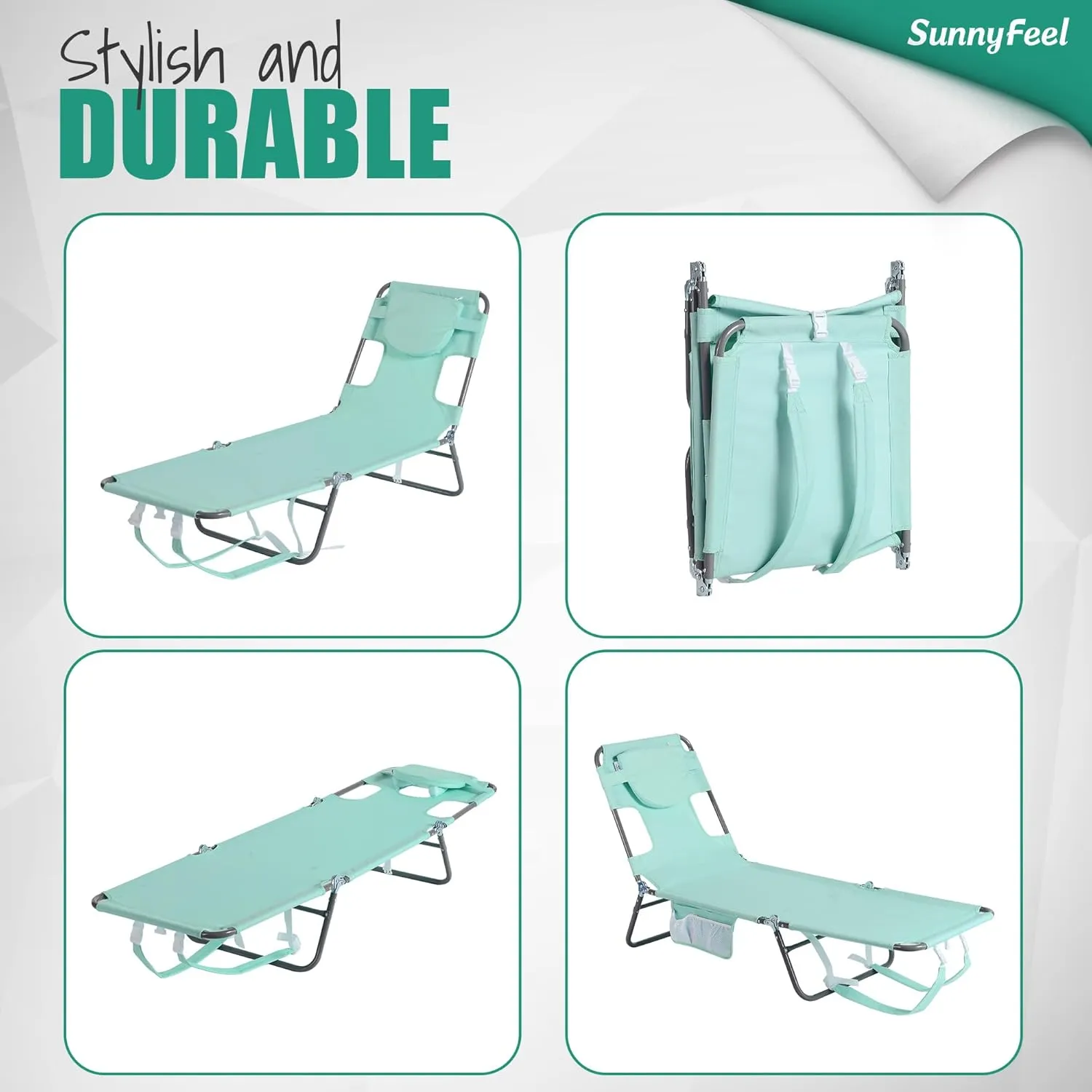 SUNNYFEEL Beach Lounge Chair, Backpack Reclining Beach Chairs Lay Flat, Sun Face Down Tanning Chair, Folding Camping Chairs Portable Camp Cot with Backpack Straps for Outdoor/Picnic/Lawn