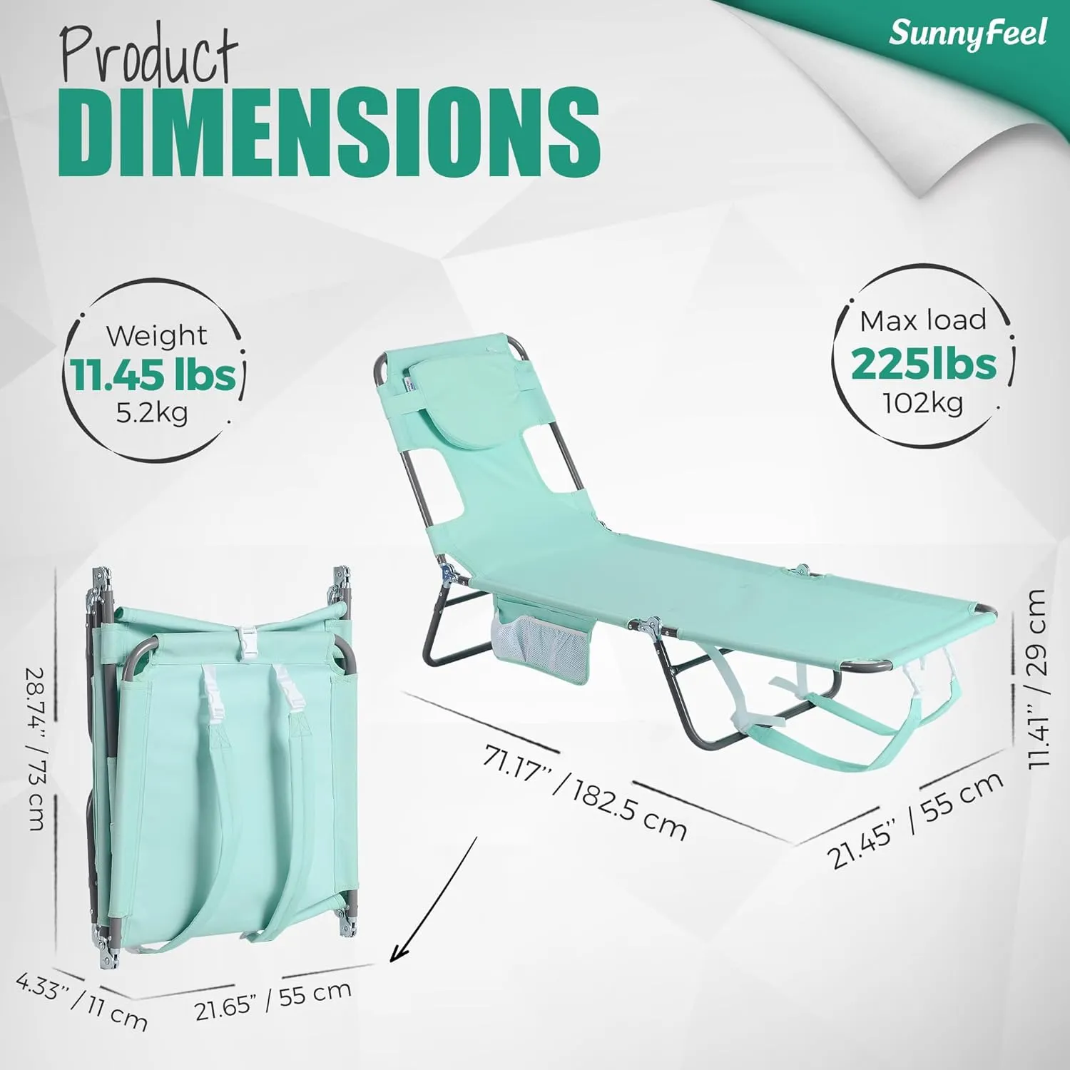SUNNYFEEL Beach Lounge Chair, Backpack Reclining Beach Chairs Lay Flat, Sun Face Down Tanning Chair, Folding Camping Chairs Portable Camp Cot with Backpack Straps for Outdoor/Picnic/Lawn